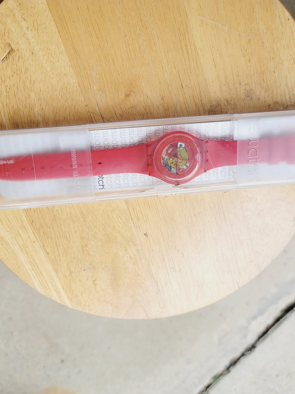 Vintage Swatch Red Lacquered Silicone Strap Watch Full Collector Set